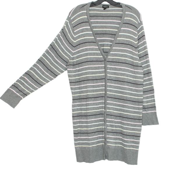Torrid Womens Cardigan Sweater Slub Boyfriend Button Up Stripe Gray Size 3 3X GH - Picture 1 of 7
